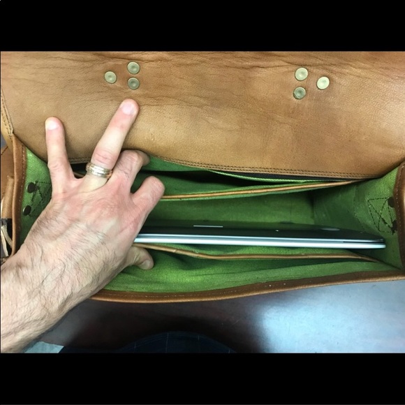 Skh leather laptop Briefcase d orange brown,NWT - Picture 5 of 8